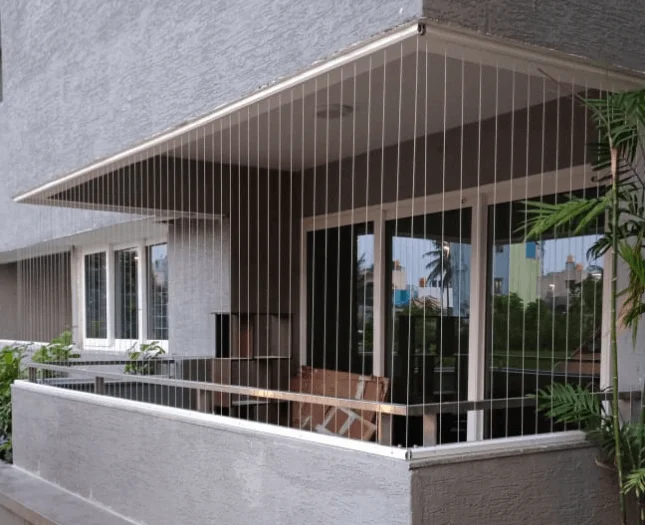 Bird net covering a residential balcony